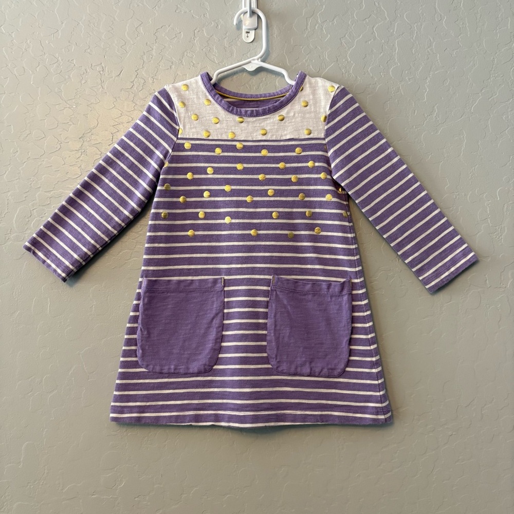 Mini Boden Purple and Cream Striped Dot Pocket Dress